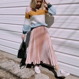 Shein Pink Pleated Midi Skirt Size - Small